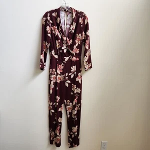Zara Basic Collection Jumpsuit Women's XS Burgundy Floral Cottagecore Boho Chic - Picture 1 of 22