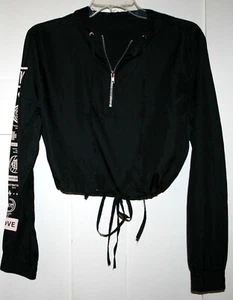 Schwarze dünne Cropped Hoodie Jacke Damen Größe M - Bild 1 von 5