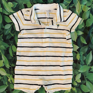 Janie And Jack Baby Boys Romper White Striped One-Piece Collared  0-3 Months