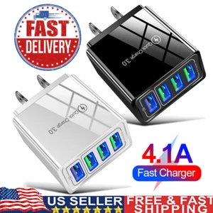 Black US 4 Port Fast Quick Charge QC 3.0 USB Hub Wall Charger Power Adapter Plug - Picture 1 of 12