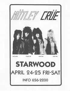 Motley Crue 1981 primer espectáculo de concierto Starwood - Imagen 1 de 1