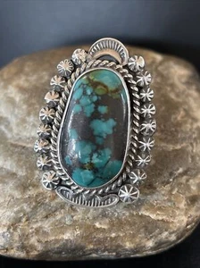 Blue Spider Web Turquoise Navajo Sterling Silver Ring Size 6.5 10511 - Picture 1 of 12