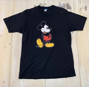 MICKEY MOUSE - NOS Vtg 80s NWOT Black Disney T-shirt, Mens MEDIUM-LARGE - NEW! - Picture 1 of 7