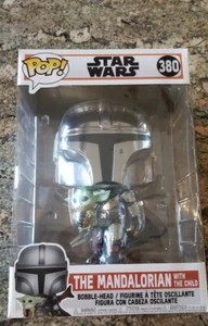 Funko POP Star Wars Large 10" Chrome Mandalorian With The Child #380 Metallic - Picture 1 of 4