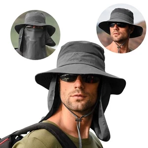 Men Women Summer Bucket Boonie Hat Neck Cover Flap Sun Wide Brim Outdoor Cap - Picture 1 of 107