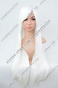 Parrucche diritte lunghe 70 cm bianco neve con borchie testa piena parrucche sintetiche - Foto 1 di 6