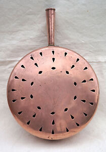 French Pierced Copper Daisy Engraved Bed Warmer 1920