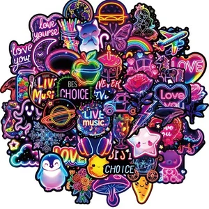 50pcs Neon Light Sign Stickers Skateboard Laptop Car Phone Decal Stickerbomb UK - Picture 1 of 8