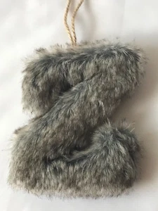 Monogram Letter Initial Z Holiday Ornament Gray & Brown Faux Fur Furry Target - Picture 1 of 2