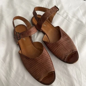 Raro Vintage Ralph Lauren Sandalia Zapatos de Vestir Piel de Serpiente Cuero Marrón 8.5B Italia - Imagen 1 de 6