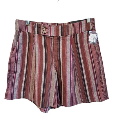 Pantalones Cortos Maurices Mujer Talla 4 Mezcla de Lino Tiro Alto 5" Entrepierna Rayas Nuevos con Etiquetas Foto 1 de 4