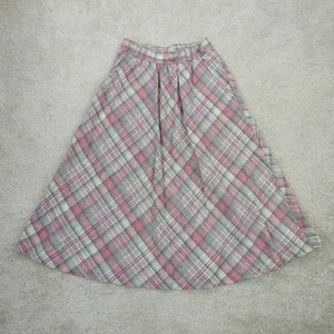 Vintage Womens Midi Skirt Size 4 Pink Grey Plaid Wool Blend Cottagecore - Picture 1 of 9