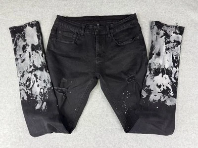 Pantalones de mezclilla Young & Reckless negros desgastados pintura salpicaduras grunge 30/32 para hombre Foto 1 de 4