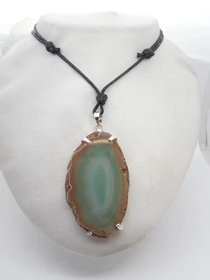 Ciondolo in Argento 925 con Agata naturale verde - Pendente con Pietra Dura - Immagine 1 di 4