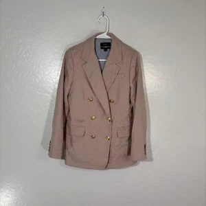J Crew Blazer Womens 6 Pink Bristol Linen Double Breasted Gold Button Jacket - Picture 1 of 8