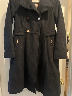 Eliza J  Long Blackcoat wool blend  Coat Rosegold button sz 6 - Image 1 of 4