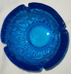 5.75" Blenko Electric Blue Glass Ashtray Bowl Mid Century Modern Art Starburst - Picture 1 of 7
