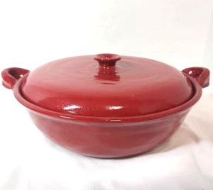 Tazón de cerámica hecho a mano para servir y hornear tapa azul y arcilla roja 12" L X 5" T - Imagen 1 de 11