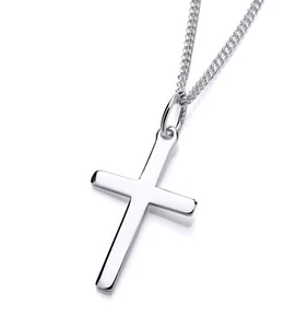 925 Sterling Silver Plain Cross Pendant Necklace + 16 18 20 inch Chain - Picture 1 of 10