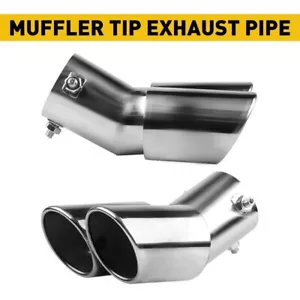 Car Double Exhaust Pipe Tail Muffler End Tip Trim Stainless Steel Universal EON - Picture 1 of 12