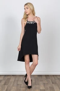 Vestido sin mangas informal alto-bajo para mujer con joyas pecho detallado - elegante - Imagen 1 de 8