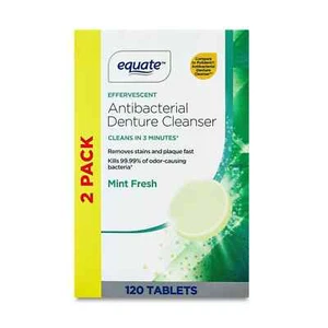 Equate Mint Fresh Antibacterial Denture Cleanser Tablets Twin Pack, 120 Count, 2 - Picture 1 of 4