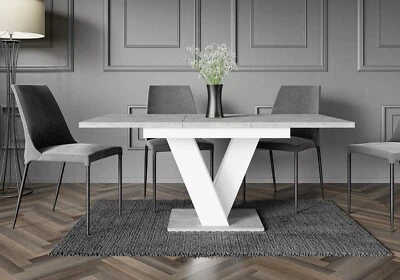 Grey White Dining Table Extendable 120 160cm Modern V Leg Marble Effect Masy - Image 1 of 4