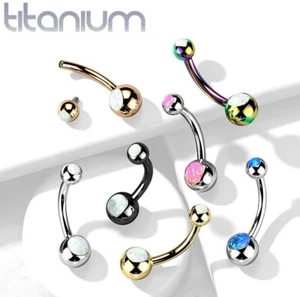 Implant Grade 23 *TITANIUM* Double Gem OPAL Belly Bar Internally Threaded (J30 - Picture 1 of 6