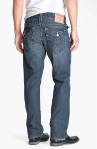 NWT TRUE RELIGION Mens Ricky Natural Straight Leg Jeans Size 38 Surfer Dark Wash - Imagen 1 de 12