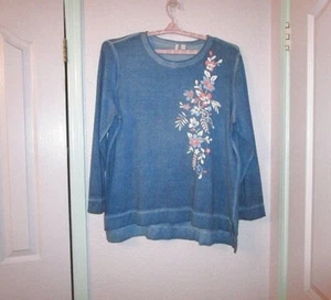 Y2K Vtg Cato Tunic Top Size 26 28 4X Soft Stretch Knit Puff Paint Long Sleeves - Picture 1 of 10