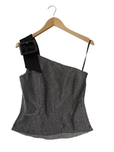 CHRISTOPHER KANE DESIGNER THE CRYSTAL MESH ONE SHOULDER BUCKLE UP TOP Brand New - Picture 1 of 13
