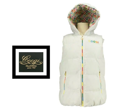 Coogi Australia Insulated Puffer Vest Woman's White Rainbow Logo Full Zip Sz Lg - Image 1 of 4