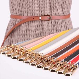 Women Faux Leather Belts Candy Color Thin Skinny Waistband Adjustable Belt Dress
