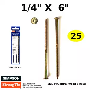Tornillos de madera estructural SDS 1/4"" x 6"" corbata fuerte. Cromato de zinc 25 - Imagen 1 de 3