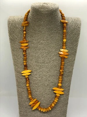 Ancien collier ambre long vintage perles de caramel jaune d'oeuf de la Baltiq... - Photo 1/4