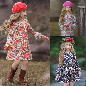 Toddler Baby Girls Long Sleeve Dress Floral Ruffle Party Skirts Dress Clothes - Picture 1 of 12