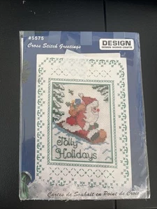 Design Works Cross Stitch Craft Christmas Greeting Card Kit Santa Jolly Holidays - Picture 1 of 2