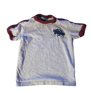 Polo Ralph Lauren Gray T Shirt Kids 2 / 2T - Big Pony Logo #2 Maroon Blue Stripe - Picture 1 of 4