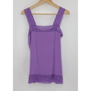 Halogen Women's Purple Lace Trim Tank Top Rayon Stretch Tank Top Sz M Y2K Vibes - Picture 1 of 13