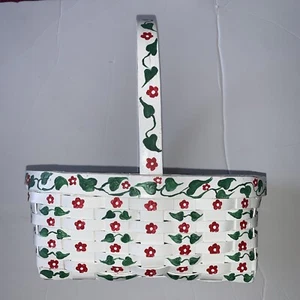 Vintage handbemalter Holzkorb mit Henkel rote Blumen Ostern Landhaus Kern Frühling - Bild 1 von 16