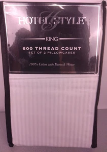 Hotel Style 600 Thread Count Set Of 2 Arctic White Striped Pillow Cases -New(B61 - Picture 1 of 10