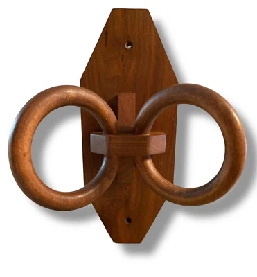 Toallero de madera vintage con doble anillo hecho a mano rústico granja montaje en pared único en su clase Foto 1 de 4