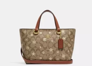 NWT COACH CF378 Alice Satchel Crossbody with Snowflake Print Leather Khaki/Gold - Picture 1 of 5