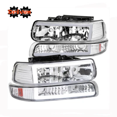 99-02 Silverado 00-05 Suburban Tahoe Chrom Headlights Tube Fiber LED Turn Signal - Image 1 of 4