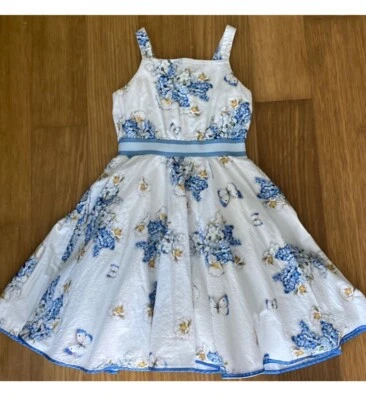 Vestido de algodão Monnalisa menina floral azul branco tamanho 9 - Imagem 1 de 4