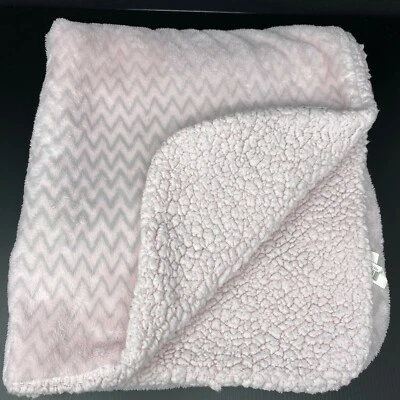 Blankets & Beyond Pink and Gray Chevron Baby Blanket Zig Zag Sherpa Thick Lovey - Image 1 of 4