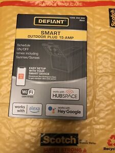 New- DEFIANT 15 Amp 120-Volt Smart Wi-Fi Bluetooth Outdoor Plug w/ Single outlet