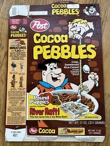 Vintage 1986 Post Cocoa Pebbles Cereal Box Pound Puppies Premium Flintstones - Bild 1 von 2
