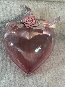 Christmas ornament pink translucent iridescent glass heart cloth rose EX8427 - Picture 1 of 5