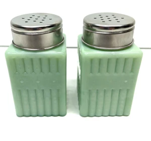 Jadeite TPC Brand Glass Collection Salt And Pepper Shakers 2 Oz with Metal Tops - Picture 1 of 4